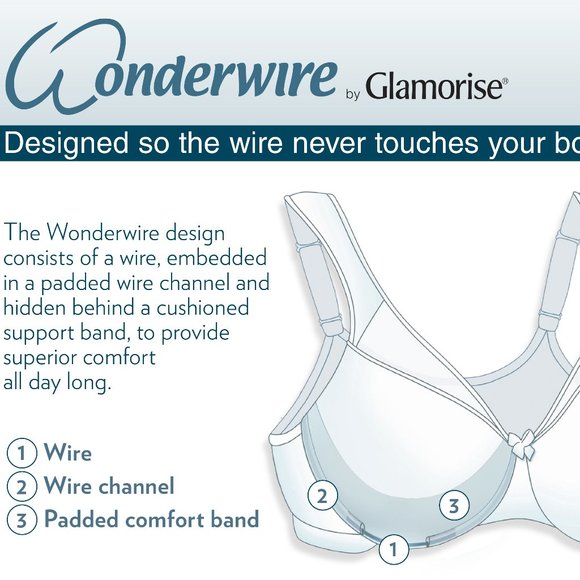 Set of 3! 36C Glamorise ELEGANCE Bra (UNDERWIRED) Embroidered SUPPORT WHITE NEW - Picture 6 of 13